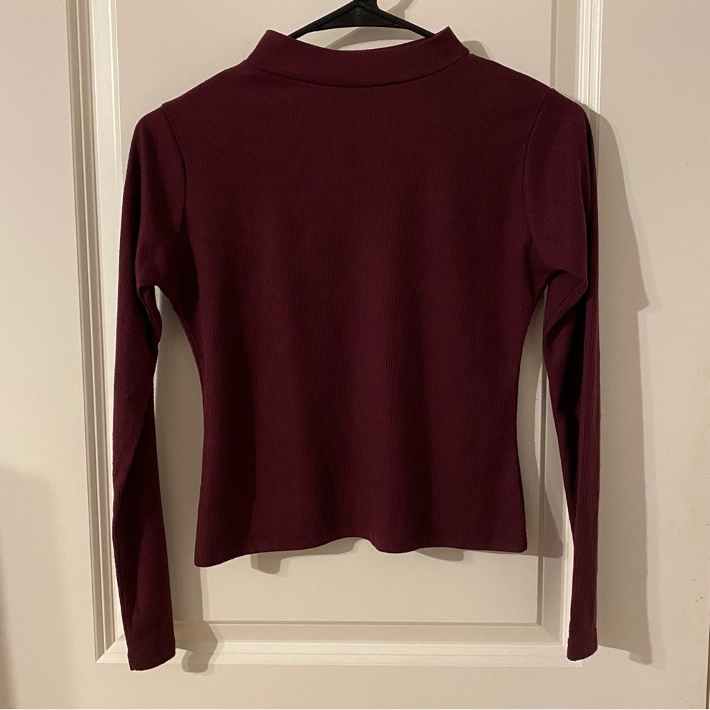 Ribbed Burgundy Women's Long sleeves Top